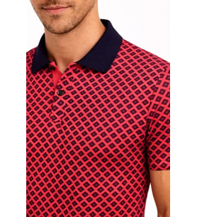 Erkek Pike Kumaş Polo Yaka Desenli Tişört Kısa Kol Yazlık T-Shirt - Kırmızı