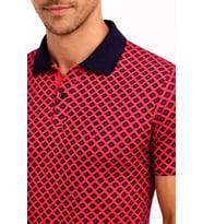 Erkek Pike Kumaş Polo Yaka Desenli Tişört Kısa Kol Yazlık T-Shirt - Kırmızı