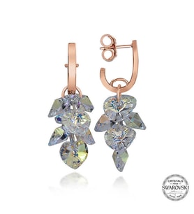 Swarovski Crystal Taşlı Gümüş Kalp Salkım Sallantılı Çivili Kadın Küpe