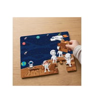Uzayda Astronot Çocuklar Tasarımlı 24 Parça Ahşap Çocuk Puzzle MPK0095
