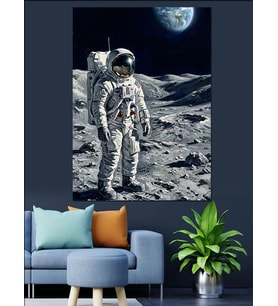 Ay Yüzeyinde Yürüyen Yalnız Astronot Dekoratif Kanvas - Mdf Ahşap Tablo