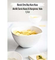 Akrilik Barok Beyaz Orta Boy Kare Meyve & Salata Kasesi & Karıştırma Kabı / 1,5 Lt  (CAM DEĞİLDİR)