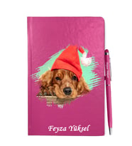 Kişiye Özel Köpek Tasarımlı Pembe Defter Kalem Hediye Seti