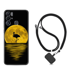 Tecno Pova Neo Kılıf Silikon Boyun Askılı İpli Desenli Silikon Ay ve Flamingo 1775