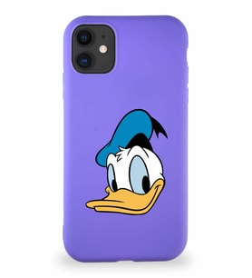 Apple iPhone 11 Soft Premier Kapak Donald Duck-B Tasarımlı Silikon Kılıf - Mor (Şeffaf)