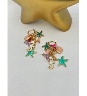 Charm Deniz Atı Detaylı Çelik Halka Küpe