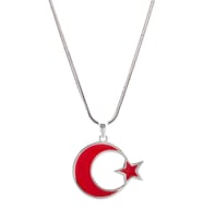 925 Ayar Gümüş Kırmızı Renk Ay Yıldız Erkek Kolye TH1576