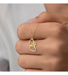 Kişiye Özel 925 Ayar Gümüş Minimal Çift Kalp Model Kolye (Gold)