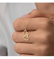 Kişiye Özel 925 Ayar Gümüş Minimal Çift Kalp Model Kolye (Gold)