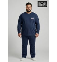 Erkek Büyük Beden 1970 Brooklyn Baskılı 2 İplik Bisiklet Yaka Tişört SPR26BTS942-3 (Lacivert)