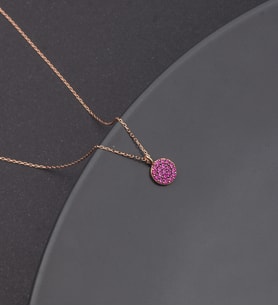 925 Ayar Gümüş Pembe Taşlı Yuvarlak Kolye