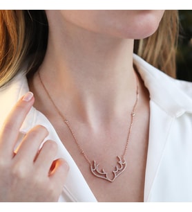 Geyik Model Rose Gold Kaplama Gümüş Kolye