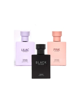 DEFACTO KADIN PARFÜM PİNK+LİLAC ERKEK PARFÜM BLACK 3'LÜ SET