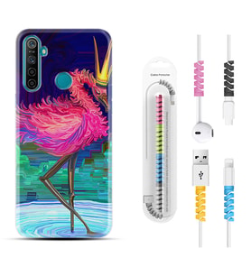Realme 5i 5 Pro 6i 7 Pro 8 Kılıf Kablo Koruma Spiral Silikon Queen Flamingo 1748