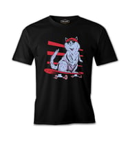 Cat Riding a Skateboard Siyah Erkek Tshirt