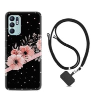 Oppo Reno 6 Kılıf Resimli Boyun Askılı İpli Desenli Silikon Flowers Dots 1423