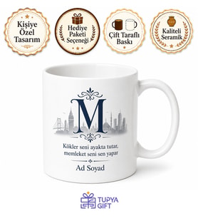 Monogram Memleket Temalı Kupa Bardak Kişiye Özel İsimli Hediye