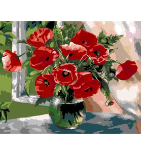 Penceredeki Gelincikler Sayılarla Boyama Seti 40x 50 cm (Tuvale Gerili)