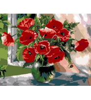 Penceredeki Gelincikler Sayılarla Boyama Seti 40x 50 cm (Tuvale Gerili)