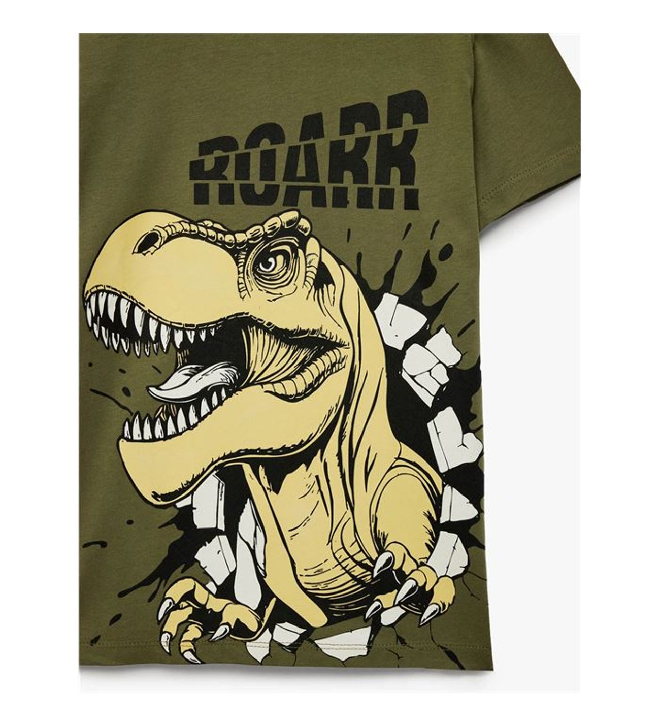 Koton Pamuklu Dinozor Baskılı Haki Erkek Çocuk T-Shirt 6Skb10397Tk