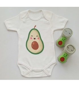 Hoşgeldin Bebek, Unısex, Yenidoğan Bebek, Avokado Baskılı Badi Hediye Seti