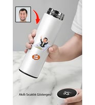 Abiye Doğum Günü Hediyesi Karikatürlü ve İsimli Dijital Sıcaklık Göstergeli Akıllı Çelik Termos