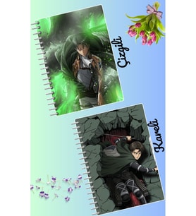 Levi ackerman defter seti 2 adet A4 boyutu 21*30 çizgili + kareli 60 syf