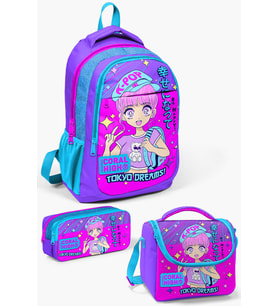 Coral High Kids Mor Pembe Mavi Simli K-Pop Desenli 3’lü Okul Çanta Seti SET0114403