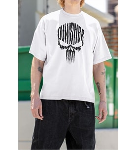 Punisher Baskılı Unisex Tasarım Tişört, Oversize Marvel Tişört