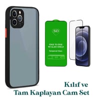 Apple iPhone 12 Pro Max Uyumlu Montreal Kılıf Ve Tam Kaplayan Cam Set (Siyah)