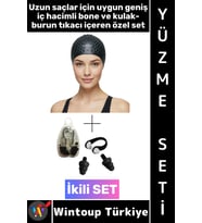 #Bone Esnek Silikon Havuz Deniz Su Geçirmez Büyük Beden Saç Bonesi Kulak Burun Tıkacı Şık Özel Set