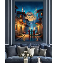 Gece Işıkları Altında Tarihi Camii Dekoratif Kanvas - Mdf Ahşap Tablo