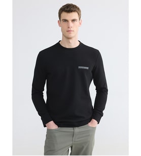 LCWAIKIKI Classic Siyah Bisiklet Yaka Baskılı Erkek Sweatshirt