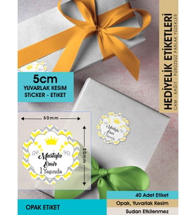 Doğum Günü Etiketi-fil, Kral Taçlı Cemiyetleriniz Için 5cm - 40 Adet Opak Sticker