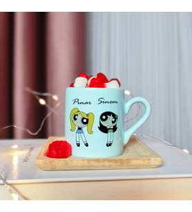 Power Puff Girls Tasarımlı Kişiye Özel Yeşil Türk Kahvesi Fincanı