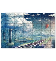 Cakapuzzle Fantastik Gökyüzü Demiryolu Uçan Balon Orman Puzzle Yapboz MDF(Ahşap) (120 Parça)