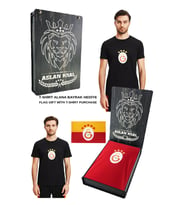 Galatasaray Orijinal Lisanslı Armalı T-Shirt Bayrak ve Lazer Kutu Hediyeli (Siyah)