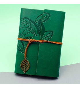 Yeşil Yaprak Desenli Deri Defter