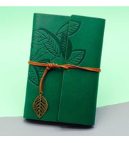 Yeşil Yaprak Desenli Deri Defter
