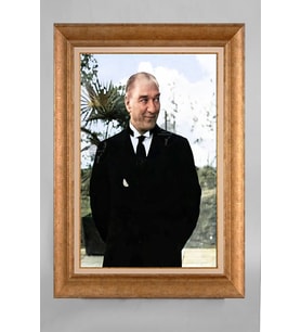 EV İŞYERİ OFİS İÇİN ALTIN ÇERÇEVELİ PASPARTULU ATATÜRK TABLO S511