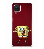 Samsung Galaxy A12 Soft Premier Kapak Sünger Bob Tasarımlı Silikon Kılıf - Mürdüm (Şeffaf)