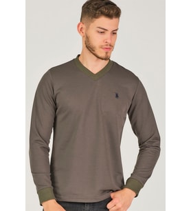 V4002 DEWBERRY V YAKA ERKEK SWEATSHIRT-HAKİ