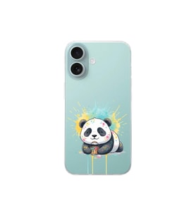 iPhone 16 ile Uyumlu Splash Panda Tasarımlı Şeffaf Silikon Kılıf