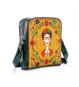 Frida Kahlo Figürlü Büyük Postacı Kol Çantası Etnik Bohem Style - Yesil (Yeşil)