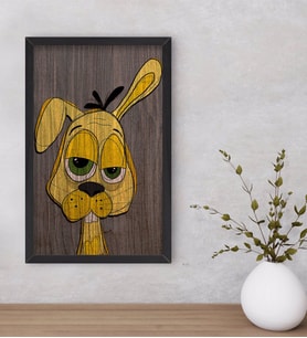 BK Home Drunken Rabbit - Yellow Dekoratif Ahşap Siyah Çerçeveli Tablo-1