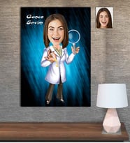 Kişiye Özel Karikatür Baskılı Ahşap Tablo Tıp Bayramı Cildiye Doktoru Kadın-1 30x40