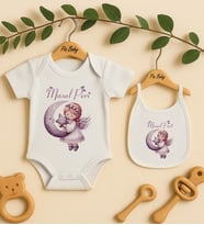 Pia Baby Premium %100 Pamuk İsme Özel Organik Baskılı Çıtçıtlı Bebek Body Ve Önlük 5081-20 (Ekru)