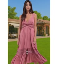 Yazlık Plaj Elbisesi Maxi Boy V Yaka Dokuma Crinkle Rahat Ve Şık Modern Stil Mükemmel Uyum