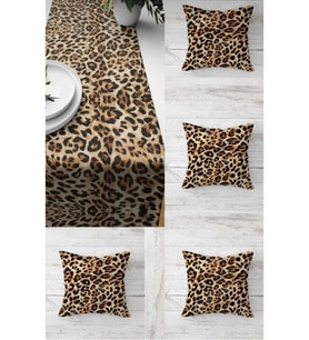 Leopar Runner Örtüsü ve 4 Adet Leopar Yastık Kılıfı