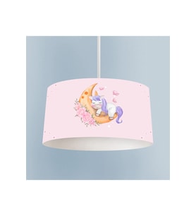 MEKTA HOME BEBEK VE ÇOCUK ODASI Aya Sarılan Unicorn Desenli Pembe Avize